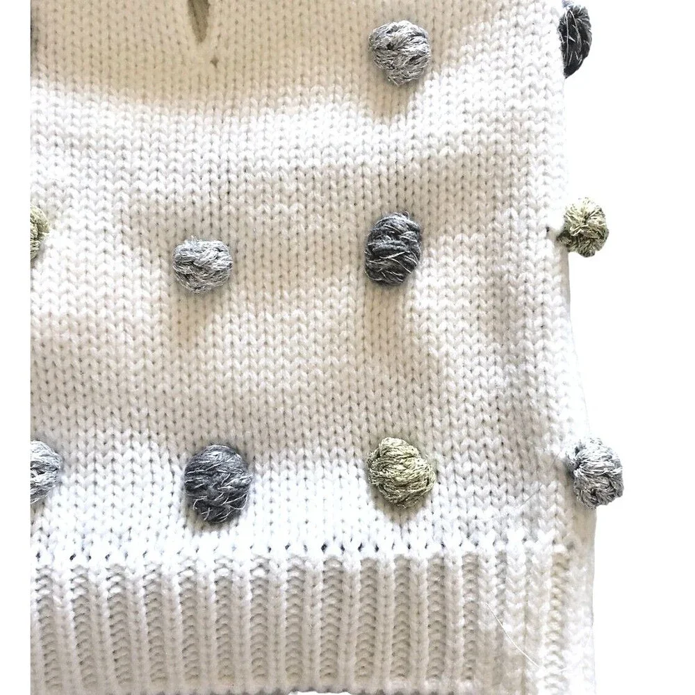Martha Stewart Hooded Extra Small Dog White Sweater Knit XS Gold Silver Pom Pom